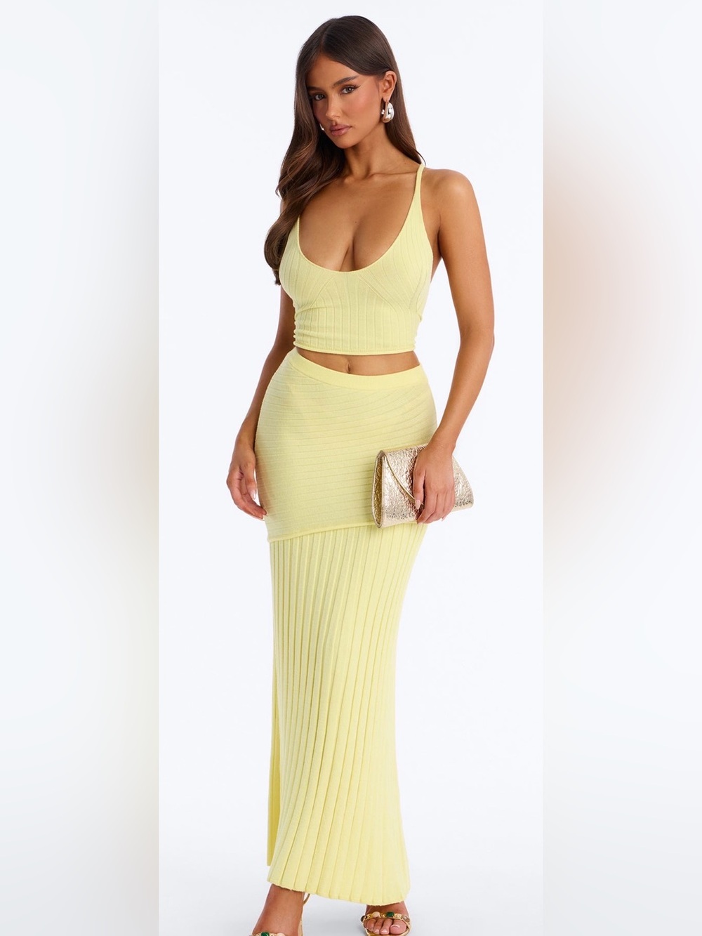 Fashion Nova Lemon Ribbed Maxi Skirt and top - Picture 1 of 2
